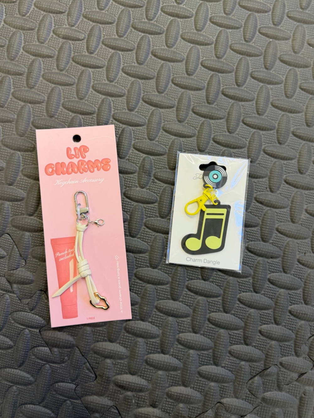 Music Note Charm Keychain + Pink Lip Charm Keyring